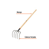 CULTIVADOR FORJADO PARA JARDMN 5 DIENTES, MANGO DE 60'