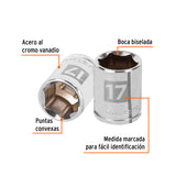 DADO CUADRO 3/8' HEXAGONAL METRICO 17MM