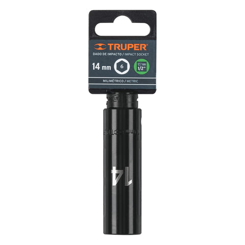 DADO IMPACTO, LARGO, 6 PUNTAS, CUADRO 1/2', MILIMÉTRICO 14MM