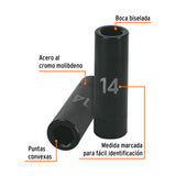 DADO IMPACTO, LARGO, 6 PUNTAS, CUADRO 1/2', MILIMÉTRICO 14MM