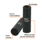 DADO IMPACTO, LARGO, 6 PUNTAS, CUADRO 1/2', MILIMÉTRICO 15MM