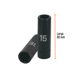 DADO IMPACTO, LARGO, 6 PUNTAS, CUADRO 1/2', MILIMÉTRICO 15MM
