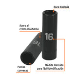 DADO LARGO CUADRO 1/2' DE IMPACTO 6 PUNTAS DE 16 MM, TRUPER
