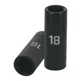 DADO IMPACTO, LARGO, 6 PUNTAS, CUADRO 1/2', MILIMÉTRICO 18MM