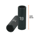 DADO IMPACTO, LARGO, 6 PUNTAS, CUADRO 1/2', MILIMÉTRICO 19MM