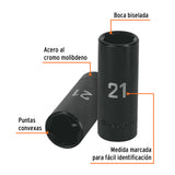 DADO IMPACTO, LARGO, 6 PUNTAS, CUADRO 1/2', MILIMÉTRICO 21MM