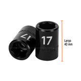 DADO DE IMPACTO, 6 PUNTAS, CUADRO 1/2', MILIMÉTRICO DE 17MM