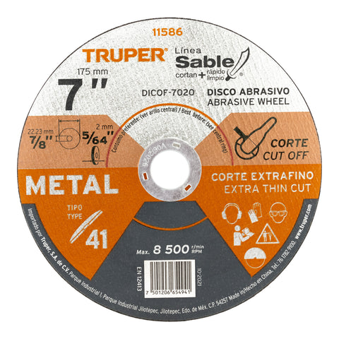 DISCO CORTE EXTRAFINO DE METAL, 7', ESPESOR 2MM