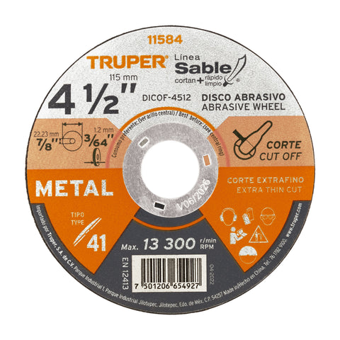 DISCO CORTE EXTRAFINO DE METAL, 4-1/2', ESPESOR 1.2MM