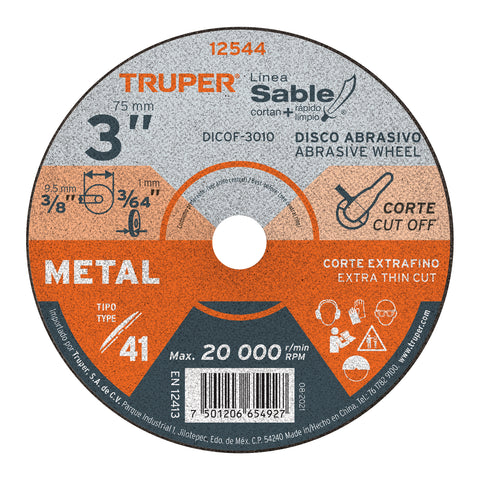 DISCO CORTE EXTRAFINO, EN METAL, TIPO 1, 3"