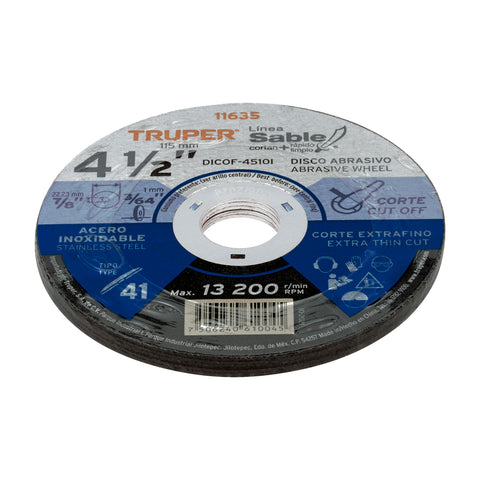 DISCO DE CORTE P/ACERO INOXIDABLE 4 1/2", TIPO 1
