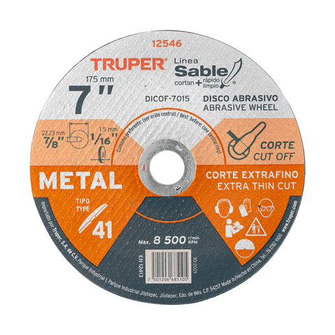 DISCO CORTE DE METAL, 7', 1.5 MM
