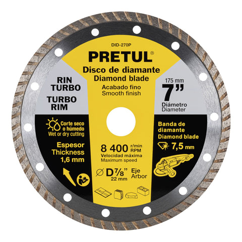 DISCO DE DIAMANTE DE 7 X 1.6 MM RIN TURBO PRETUL