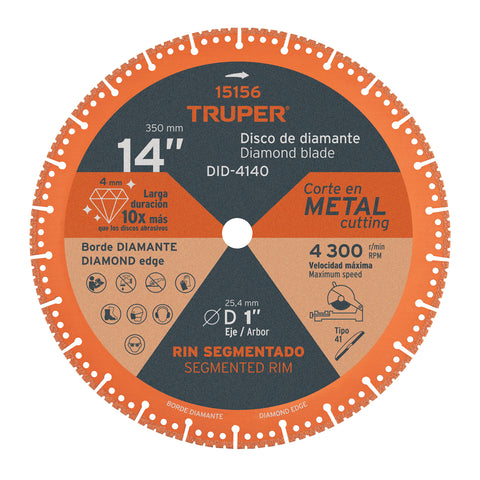 DISCO DE DIAMANTE DE 14' X 2.6 MM PARA CORTE METAL, TRUPER