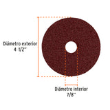 DISCO DE LIJA 4-1/2',CON RESPALDO DE FIBRA,GRANO 24 POR PIEZA