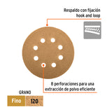 DISCO DE LIJA ROTO ORBITAL 5', GRANO 120, 8 ORIFICIOS
