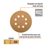 DISCO DE LIJA ROTO ORBITAL 5', GRANO 320, 8 ORIFICIOS
