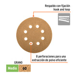 DISCO DE LIJA ROTO ORBITAL 5', GRANO 60, 8 ORIFICIOS