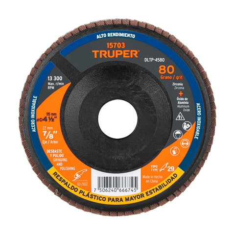 DISCO 4-1/2' LAMINADO RESPALDO PLASTICO GRANO 80 CENTRO 7/8'