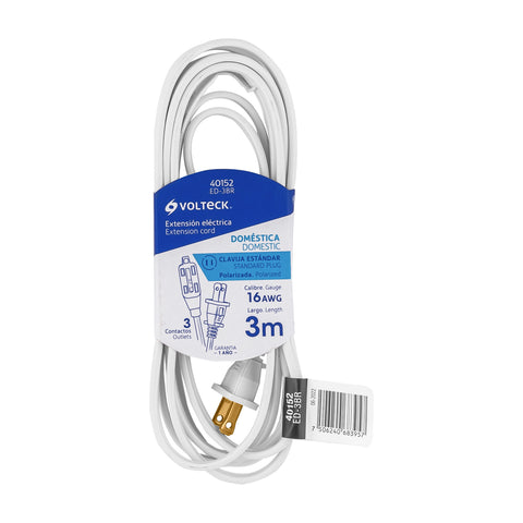 EXTENSISN ELICTRICA DOMISTICA 3 M BLANCA CON CLAVIJA RECTA