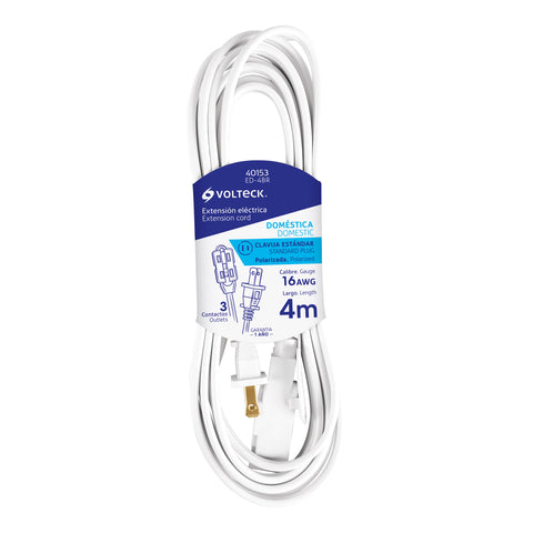 EXTENSISN ELICTRICA DOMISTICA 4 M BLANCA CON CLAVIJA RECTA