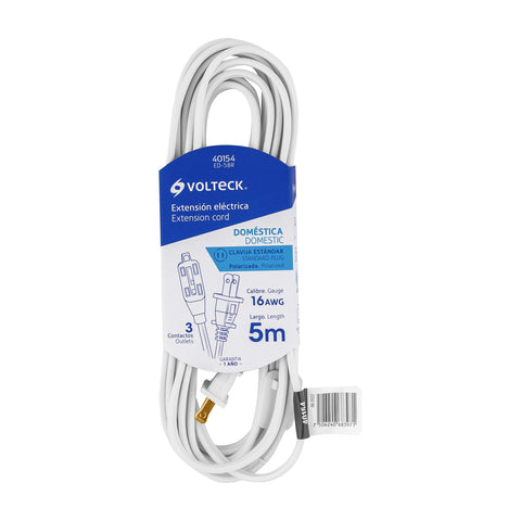 EXTENSISN ELICTRICA DOMISTICA 5 M BLANCA CON CLAVIJA RECTA