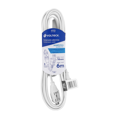 EXTENSISN ELICTRICA DOMISTICA 6 M BLANCA CON CLAVIJA RECTA