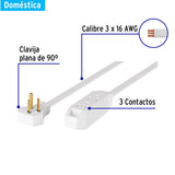 EXTENSISN DOMISTICA ATERRIZADA 2 M BLANCA CON CLAVIJA PLANA