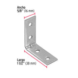 ESCUADRA ESQUINERA, 1-1/2" X 1-1/2" POR BOLSA C/24 PZS