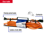 EXTENSISN ELICTRICA USO RUDO 10 M 2X16 AWG PARA 1 CLAVIJA