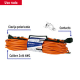 EXTENSISN ELICTRICA USO RUDO 30 M 2X16 AWG PARA 1 CLAVIJA