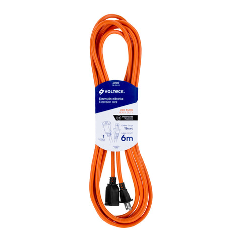 EXTENSISN ELICTRICA USO RUDO 6M 2X16 AWG PARA 1 CLAVIJA
