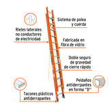 ESCALERA DE EXTENSIÓN, TIPO II, 24 PELDAÑOS, FIBRA DE VIDRIO