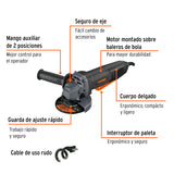 ESMERILADORA INTERRUPTOR DE PALETA 4-1/2', INDUSTRIAL, 850 W