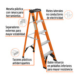 ESCALERA DE TIJERA, TIPO LL, 4 PELDAQOS, FIBRA DE VIDRIO