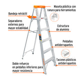 ESCALERA DE TIJERA, TIPO LL, 5 ESCALONES Y BANDEJA