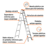 ESCALERA DE TIJERA TIPO II, 9 ESCALONES, CON BANDEJA