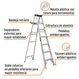 ESCALERA DE TIJERA TIPO III, 6 ESCALONES, CON BANDEJA