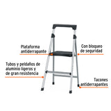 ESCALERA TUBULAR, PLEGABLE, 2 PELDAÑOS, ALUMINIO