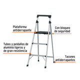 ESCALERA TUBULAR, PLEGABLE, 3 PELDAÑOS, ALUMINIO