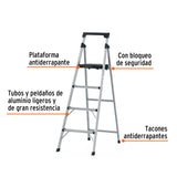 ESCALERA TUBULAR, PLEGABLE, 4 PELDAÑOS, ALUMINIO