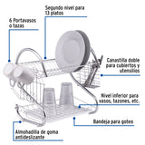 ESCURRIDOR DE ACERO CROMADO CON 2 NIVELES PARA TRASTES