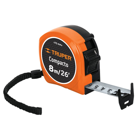 FLEXÓMETRO COMPACTO, 8 M, CINTA 1"