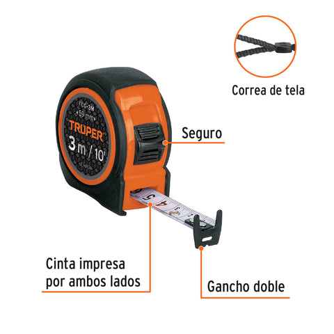 FLEXÓMETRO COMPACTO CON GRIP, 3 M, CINTA 5/8"