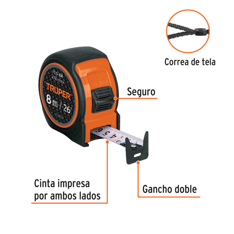 FLEXÓMETRO COMPACTO CON GRIP, 8 M, CINTA 1"