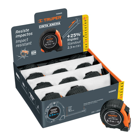 FLEXSMETRO GRIPPER 5.5M CINTA 25MM DISPLAY BOX CON 12 PIEZAS