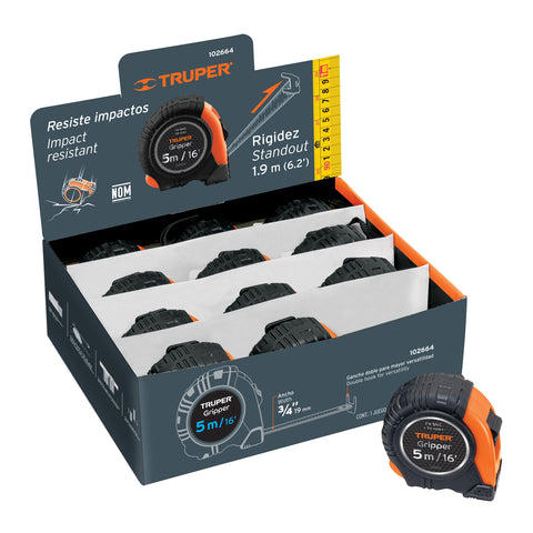 FLEXSMETRO GRIPPER 5 M CINTA 13 MM DISPLAY BOX CON 12 PIEZAS