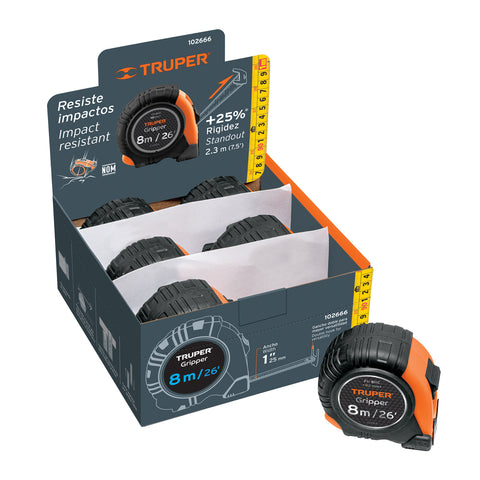 FLEXSMETRO GRIPPER 8 M CINTA 25 MM DISPLAY BOX CON 6 PIEZAS