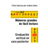 FLEXÓMETRO CONTRA IMPACTO, 8 M, 1", GRADUACIÓN MÉTRICA