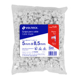 BOLSA CON 500 GRAPAS BLANCAS DE 5 X 8.5 MM PARA CABLE PLANO